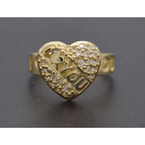 Real 10k Solid Yellow Gold I Love You Heart Women Ring 12.1mm All Size